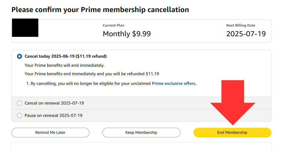 Amazon　カナダ　プライム会員解約