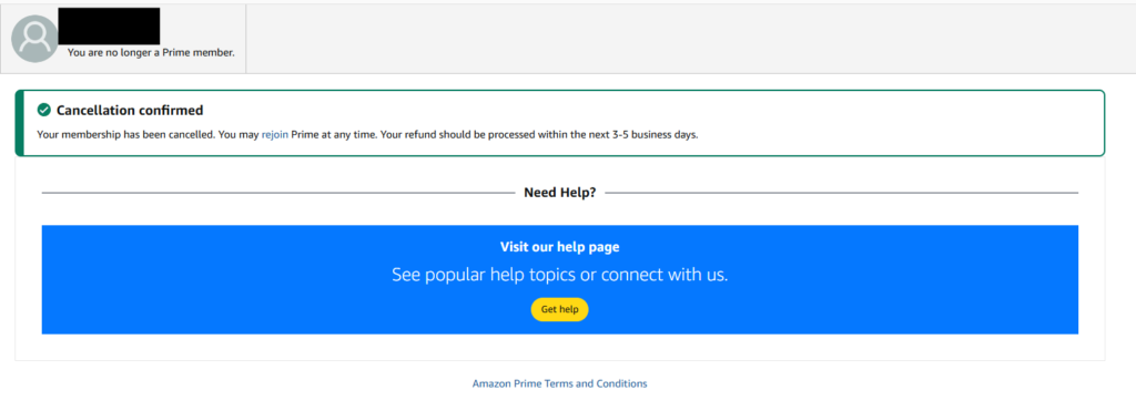 Amazon　カナダ　プライム会員解約